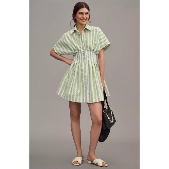 Anthropologie The Tobie Mini Shirt Dress by Exquise Large Green Stripe - Picture 1 of 8